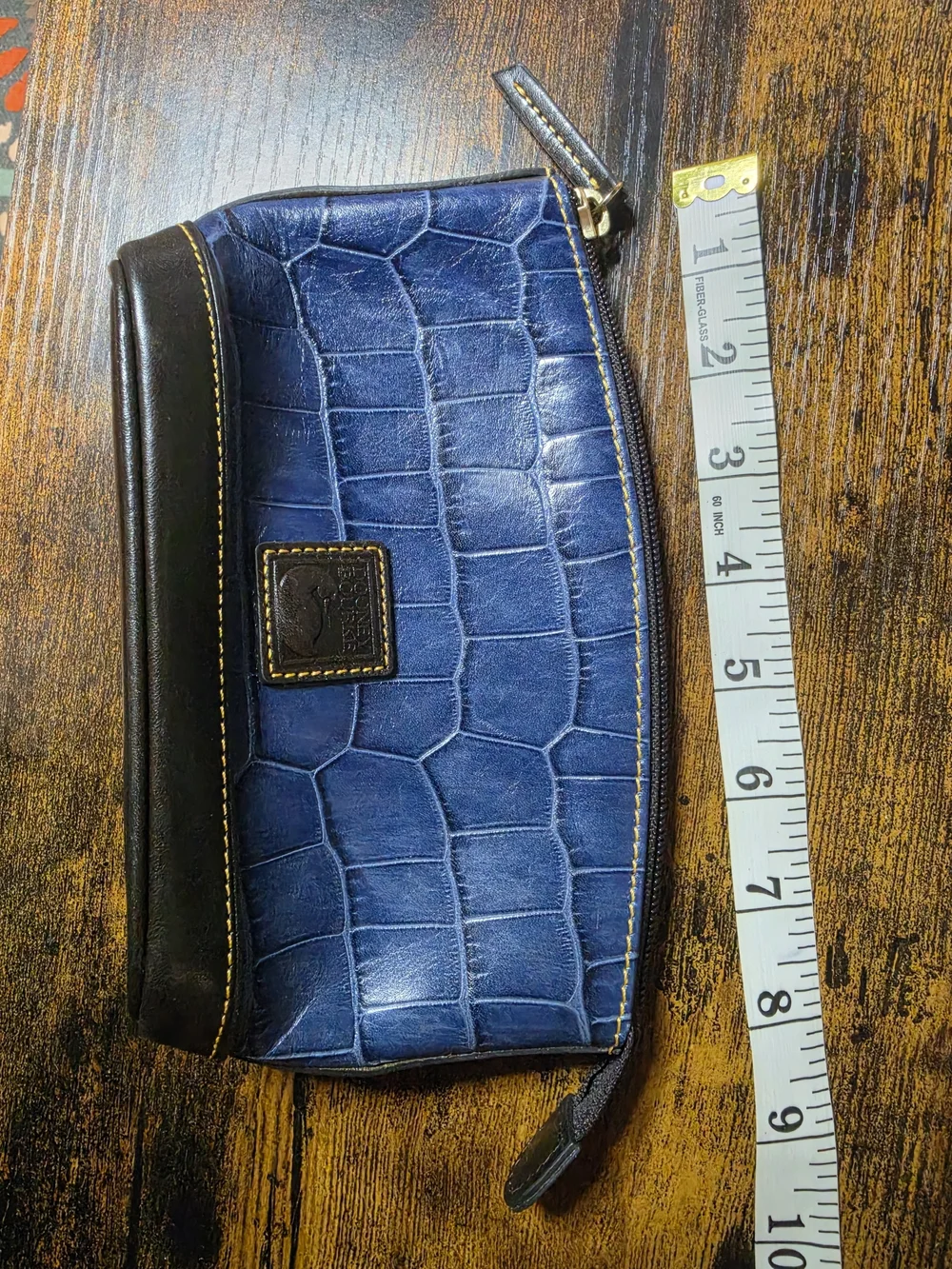 Dooney & Bourke Navy Croc-Embossed Cosmetic Pouch with Brown Trim